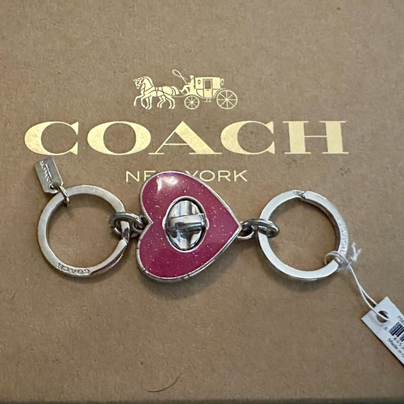 Coach Pink Glitter Heart Valet Keychain Fob Bag Charm - Picture 3 of 13
